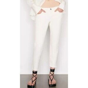 Frame Denim Womens Le Garcon Crop Jeans 29 Ivory Distressed Raw Hem Tapered